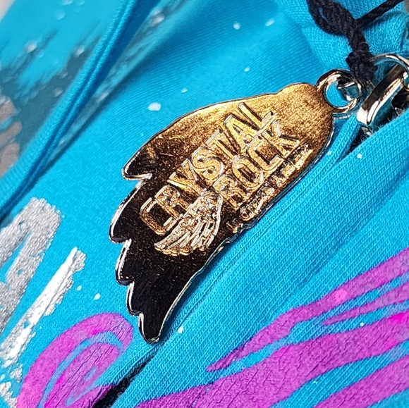 Crystal Rock by Christian Audigier Zip Hoodie S Blue Pink Y2K Limited Edition - Picture 6 of 15